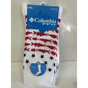 Columbia PFG Mens Red White Blue 3 Pack Pairs Crew Socks 6-12 New With T…